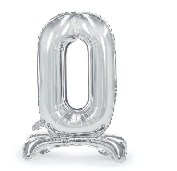 Balão Foil Número 0 de pé 70cm Prata